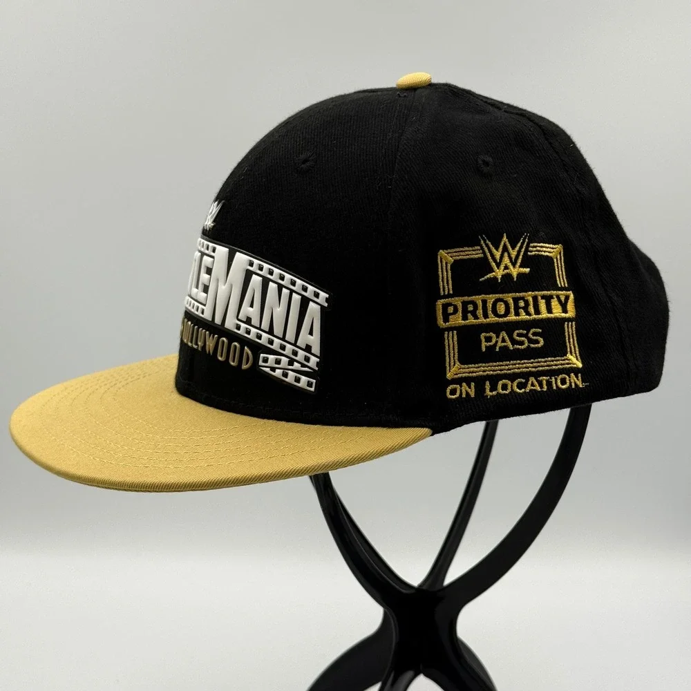 WWE‎ WrestleMania Goes Hollywood 2023 Snapback Hat Mens Adjustable Black Gold